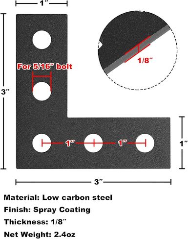 GBGS 10 Pack Flat L Shaped Mending Plate,3" x 3" x 1" | for 5/16" Bolt in Kuwait