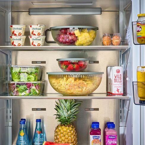 أوعية خلط زجاجية مضلعة 8 قطع مع أغطية محكمة الغلق مانعة للتسرب - خالية من مادة BPA، وقابلة للتكديس لتوفير المساحة، وحاويات تخزين الطعام وتقديم الطعام في المطبخ - في الميكروويف والفريزر، وآمنة للاستخدام في غسالة الأطباق. in Kuwait