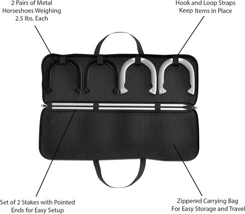 Professional Grade Horseshoe Set - Heavy-Duty Set with Carrying Bag, 4 Horse Shoes, and 2 Poles - Outdoor Games for Adults and the Whole Family by Trademark Games in Kuwait