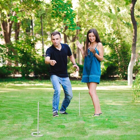 Professional Grade Horseshoe Set - Heavy-Duty Set with Carrying Bag, 4 Horse Shoes, and 2 Poles - Outdoor Games for Adults and the Whole Family by Trademark Games in Kuwait