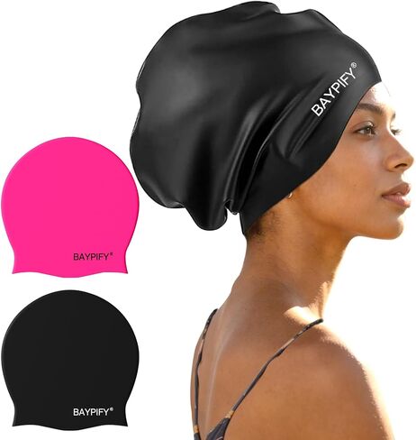2 Pack Extra Large Swim Cap for Long Hair, Dreadlocks, Weaves, Braids, Extensions, Curls & Afros - Suitable for Women and Men, Keep Hair Dry in Kuwait