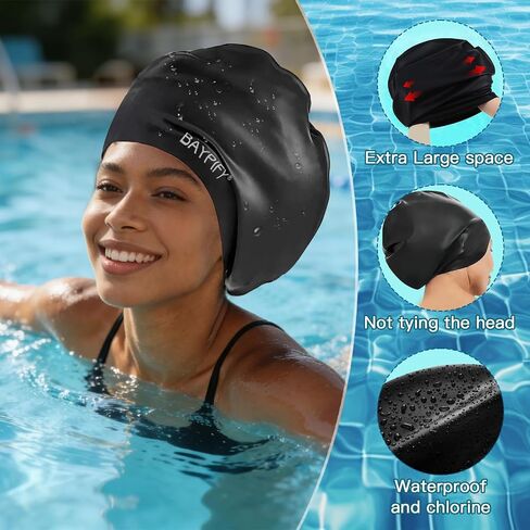 2 Pack Extra Large Swim Cap for Long Hair, Dreadlocks, Weaves, Braids, Extensions, Curls & Afros - Suitable for Women and Men, Keep Hair Dry in Kuwait