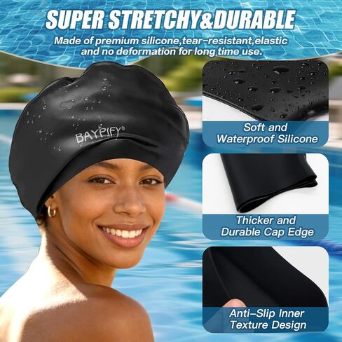 2 Pack Extra Large Swim Cap for Long Hair, Dreadlocks, Weaves, Braids, Extensions, Curls & Afros - Suitable for Women and Men, Keep Hair Dry in Kuwait