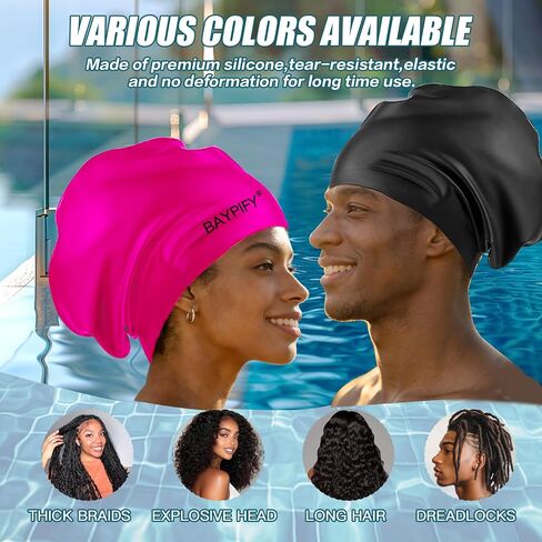 2 Pack Extra Large Swim Cap for Long Hair, Dreadlocks, Weaves, Braids, Extensions, Curls & Afros - Suitable for Women and Men, Keep Hair Dry in Kuwait