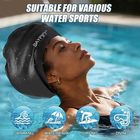 2 Pack Extra Large Swim Cap for Long Hair, Dreadlocks, Weaves, Braids, Extensions, Curls & Afros - Suitable for Women and Men, Keep Hair Dry in Kuwait