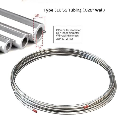 ملف أنابيب من الفولاذ المقاوم للصدأ مقاس 1/2 بوصة × 25 بوصة - أنبوب من النوع 316 SS (جدار .028 بوصة) in Kuwait