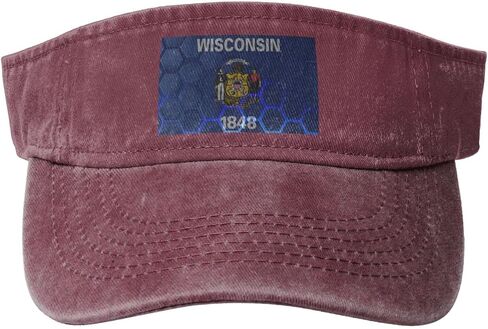 Vintage Flag of Wisconsin Sun Visor Hats for Women Men Cotton Adjustable Sports Empty Top Golf Cap in Kuwait