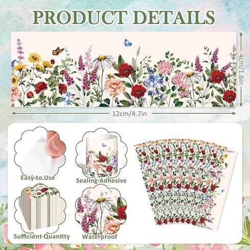 FYSUIMU 200 Pcs Spring Wildflower Paper Napkin Rings Retro Floral Disposable Napkin Bands Vintage Flower Self Adhesive Silverware Wrap Band for Summer Holiday Dinner Party Table Settings Decor in Kuwait