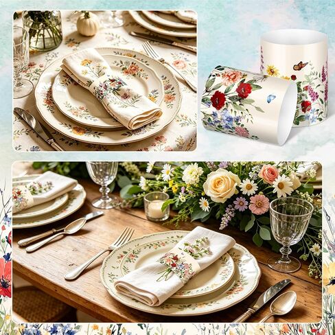 FYSUIMU 200 Pcs Spring Wildflower Paper Napkin Rings Retro Floral Disposable Napkin Bands Vintage Flower Self Adhesive Silverware Wrap Band for Summer Holiday Dinner Party Table Settings Decor in Kuwait
