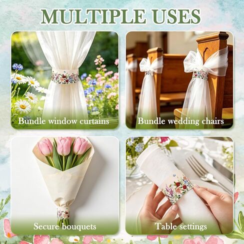 FYSUIMU 200 Pcs Spring Wildflower Paper Napkin Rings Retro Floral Disposable Napkin Bands Vintage Flower Self Adhesive Silverware Wrap Band for Summer Holiday Dinner Party Table Settings Decor in Kuwait