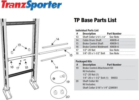 قطع غيار Tie Down 40609-4 TranzSporter TP250 وTP400 (TP250 وTP400 - عمود طبلة الفرامل) in Kuwait