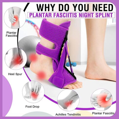 Plantar Fasciitis Night Splint-Adjustable Planter Facetious Relief Brace,Plantar Fasciitis Relief Women Men Straps,Support Relief Foot Drop Achilles Tendonitis(Purple-1PC) in Kuwait