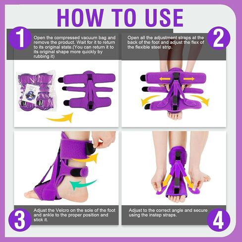 Plantar Fasciitis Night Splint-Adjustable Planter Facetious Relief Brace,Plantar Fasciitis Relief Women Men Straps,Support Relief Foot Drop Achilles Tendonitis(Purple-1PC) in Kuwait