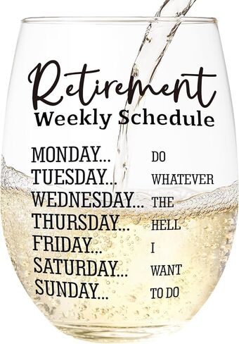 Retirement Gift For Woman – 15 Oz Wine Glass, Funny Weekly Schedule | Dishwasher Safe, Scratch-Resistant, Retirement Gifts for Women, Men, Mom, Aunt, Friend, or Coworkers in Kuwait