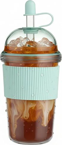 Reusable Iced Coffee Cups with Lids and Straws 17oz, Boba Cup with Straw, Tumbler with Silicone Sleeve for Cold Drinks, Iced Coffee, Bubble Tea - Pink in Kuwait