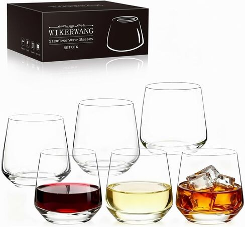 مجموعة كؤوس النبيذ Stemless مكونة من 4 قطع، 13.5 أونصة، كؤوس النبيذ الأبيض الأحمر الشفاف للاستخدام اليومي، خالية من الرصاص، آمنة للاستخدام في غسالة الأطباق، مجموعة أكواب الشرب، مثالية للبار المنزلي، والحفلات والهدايا in Kuwait