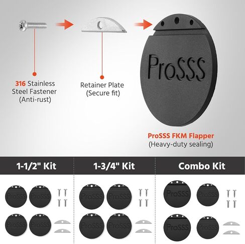 Scupper Flapper Replacement Kit, 4PCS 1 1/2‘’ Boat Scupper Flapper Valves with Fluoro Rubber Seals and 316 Stainless Steel Fasteners Compatible with TH Marine FSRK-3-DP in Kuwait