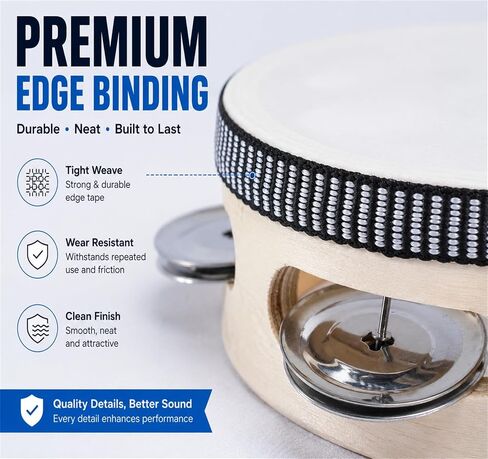 2026 New 4 Inch Wooden Tambourine 1 Pack, Handheld Percussion Instrument with 3 Pairs Metal Jingles, White Blank DIY Drum Head for Church, Music Class, Parties & Events in Kuwait