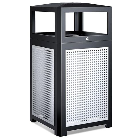 Commercial Outdoor & Indoor Metal Trash Can, Slatted Trash Receptacle with Metal Linner, All Weather Resistant Large Outside Zone Round Garbage Bin for Street, Park, School (Black, 30Gal/136L) in Kuwait