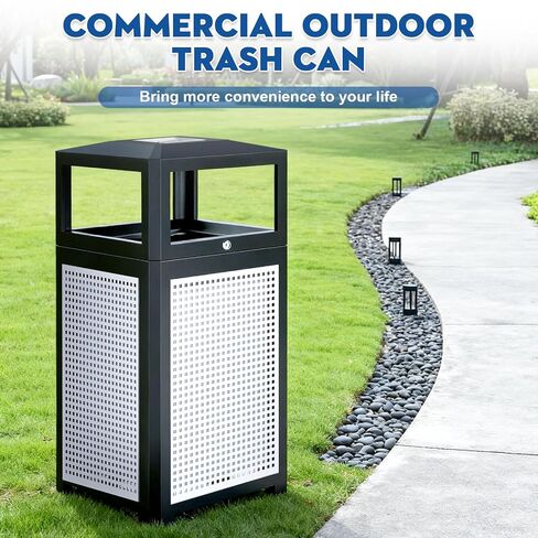 Commercial Outdoor & Indoor Metal Trash Can, Slatted Trash Receptacle with Metal Linner, All Weather Resistant Large Outside Zone Round Garbage Bin for Street, Park, School (Black, 30Gal/136L) in Kuwait