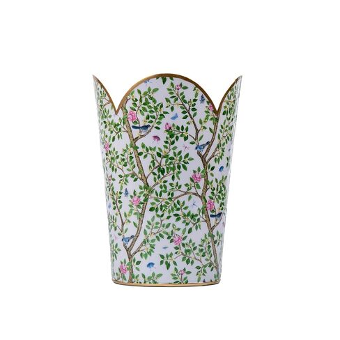Jaye's Studio Emma Stripe Enamel Tulip Gold Waste Basket for Bathroom Trash Can no Lid, Garbage Can for Office, Trash Bin for Bedroom, Blue & Pink Trash Can Metal, Decorative Wastepaper Basket Tulip in Kuwait