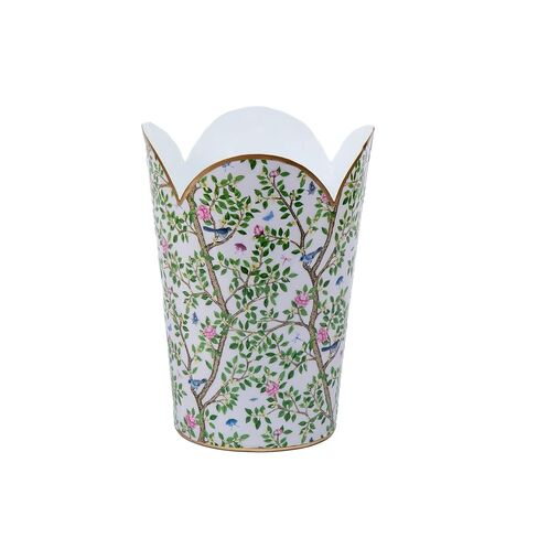 Jaye's Studio Emma Stripe Enamel Tulip Gold Waste Basket for Bathroom Trash Can no Lid, Garbage Can for Office, Trash Bin for Bedroom, Blue & Pink Trash Can Metal, Decorative Wastepaper Basket Tulip in Kuwait
