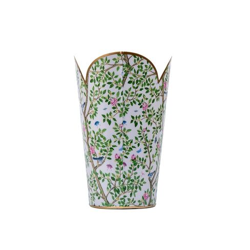Jaye's Studio Emma Stripe Enamel Tulip Gold Waste Basket for Bathroom Trash Can no Lid, Garbage Can for Office, Trash Bin for Bedroom, Blue & Pink Trash Can Metal, Decorative Wastepaper Basket Tulip in Kuwait