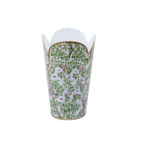 Jaye's Studio Emma Stripe Enamel Tulip Gold Waste Basket for Bathroom Trash Can no Lid, Garbage Can for Office, Trash Bin for Bedroom, Blue & Pink Trash Can Metal, Decorative Wastepaper Basket Tulip in Kuwait