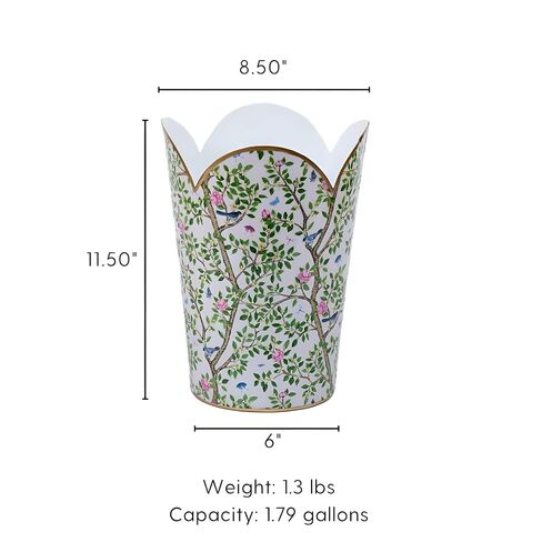 Jaye's Studio Emma Stripe Enamel Tulip Gold Waste Basket for Bathroom Trash Can no Lid, Garbage Can for Office, Trash Bin for Bedroom, Blue & Pink Trash Can Metal, Decorative Wastepaper Basket Tulip in Kuwait