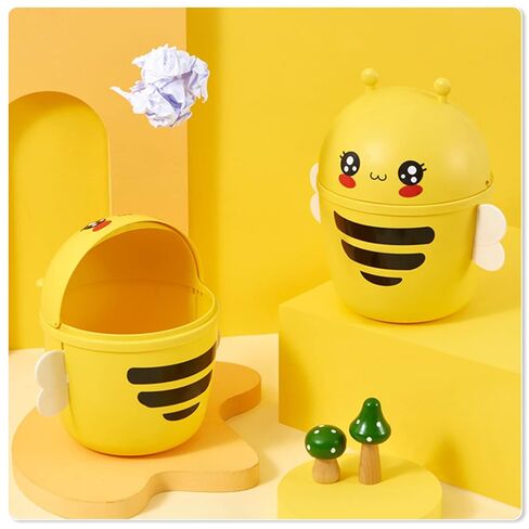 0.7 Gal Mini Desktop Trash Can with Lid, Small Bumble Bee Countertop Garbage Bin, Plastic Tiny Tabletop Wastebasket for Office/Kitchen/Coffee Table Room Decoration - Yellow in Kuwait