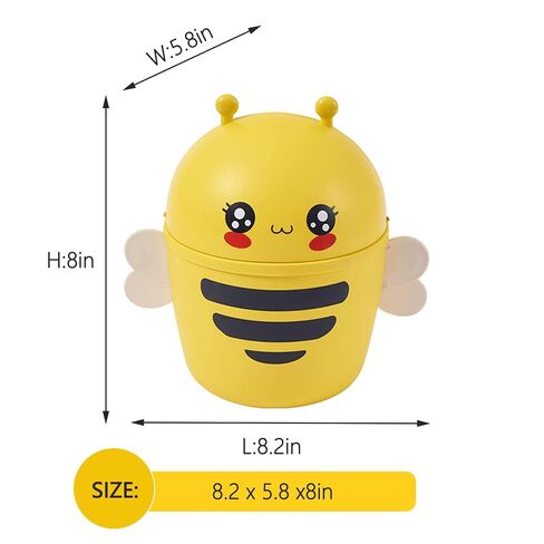 0.7 Gal Mini Desktop Trash Can with Lid, Small Bumble Bee Countertop Garbage Bin, Plastic Tiny Tabletop Wastebasket for Office/Kitchen/Coffee Table Room Decoration - Yellow in Kuwait