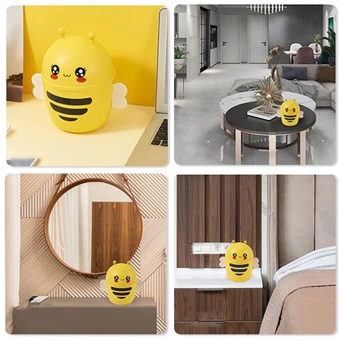 0.7 Gal Mini Desktop Trash Can with Lid, Small Bumble Bee Countertop Garbage Bin, Plastic Tiny Tabletop Wastebasket for Office/Kitchen/Coffee Table Room Decoration - Yellow in Kuwait