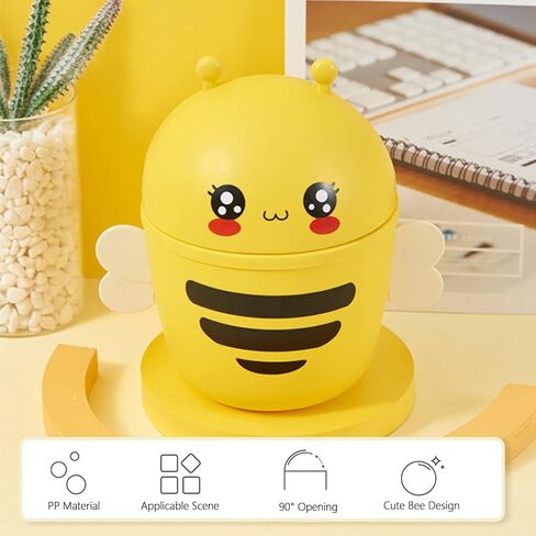0.7 Gal Mini Desktop Trash Can with Lid, Small Bumble Bee Countertop Garbage Bin, Plastic Tiny Tabletop Wastebasket for Office/Kitchen/Coffee Table Room Decoration - Yellow in Kuwait