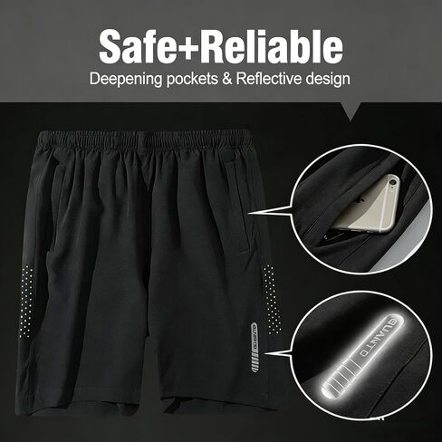 Men's Athletic Running Shorts, Black Quick Dry Sports Shorts for Gym, Basketball, Tennis, Fishing in Kuwait