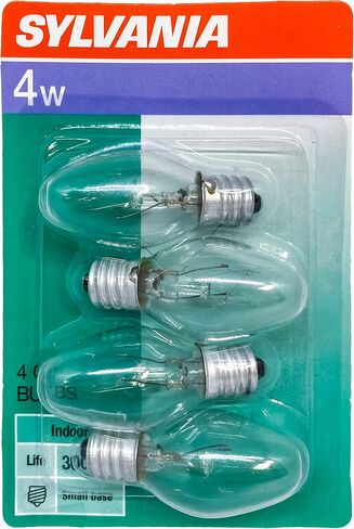 SYLVANIA Home Lighting Incandescent Small Appliances Bulb, C7-4-Watt, Clear Finish, Candelabra Base (4 Bulbs) in Kuwait