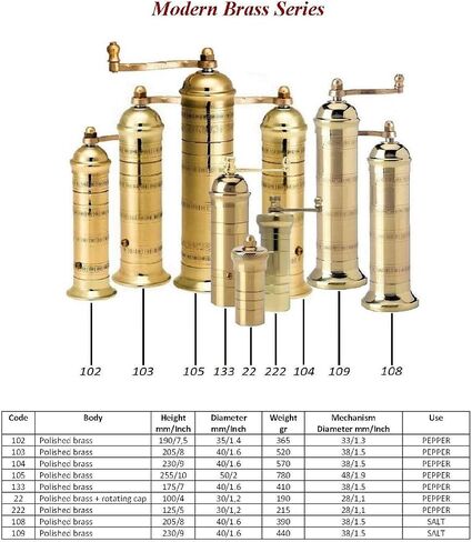 Alexander Handcrafted Mills Brass Pepper (9″) & Salt (8″) Refillable in Kuwait