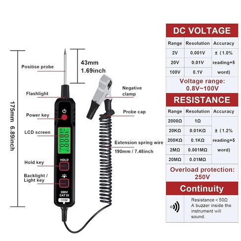 Car Voltage Detector Pen Type 100V Backlight Flashlight LED Electric Circuit Tester DC XT86A in Kuwait