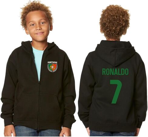 Kids Portugal Flag Zip Up Hoodie – Youth Soccer Fan Fleece Sweatshirt with Front & Back Design, Boys & Girls in Kuwait