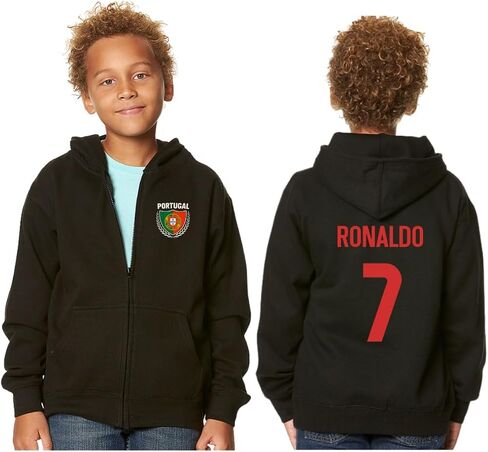 Kids Portugal Flag Zip Up Hoodie – Youth Soccer Fan Fleece Sweatshirt with Front & Back Design, Boys & Girls in Kuwait