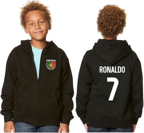 Kids Portugal Flag Zip Up Hoodie – Youth Soccer Fan Fleece Sweatshirt with Front & Back Design, Boys & Girls in Kuwait