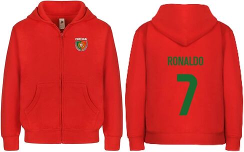 Kids Portugal Flag Zip Up Hoodie – Youth Soccer Fan Fleece Sweatshirt with Front & Back Design, Boys & Girls in Kuwait