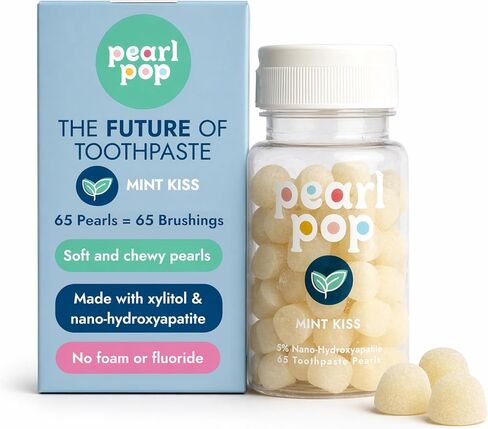 Gummy Toothpaste Pearls for Kids & Adults – Fluoride Free, Soft & Chewy Tooth Paste, Mess-Free Travel Alternative with Nano-Hydroxyapatite (nHAP) & Xylitol, Bubble Gum, 65ct in Kuwait