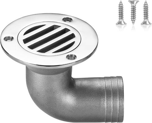 Boat Deck Floor Drain, 90-Degree Boat Deck Drain with Elbow Outlet, Flush-Mount, Heavy-Duty 316 Stainless Steel, with Screws in Kuwait
