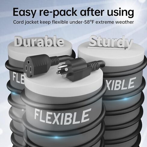 PlugSaf Black Outdoor Extension Cord 50 ft 16/3 Gauge Waterproof, Cold Weatherproof -58°F, Flame Retardant, Flexible 3 Prong Electric Cord for Lawn Office,13A 1625W 16AWG SJTW, ETL Listed in Kuwait