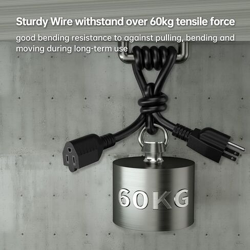 PlugSaf Black Outdoor Extension Cord 50 ft 16/3 Gauge Waterproof, Cold Weatherproof -58°F, Flame Retardant, Flexible 3 Prong Electric Cord for Lawn Office,13A 1625W 16AWG SJTW, ETL Listed in Kuwait