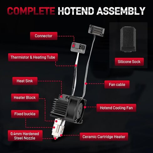 0.4mm Hardened Steel Hotend Kit Compatible with Bambu Lab P1P / P1S 3D Printers, 0.4 mm Nozzle, Complete Assembly with Cooling Fan, Ceramic Heater & Thermistor, Supports Up to 300°C in Kuwait