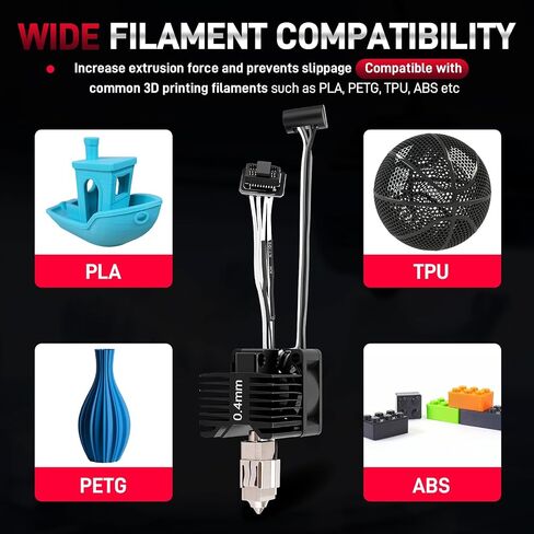 0.4mm Hardened Steel Hotend Kit Compatible with Bambu Lab P1P / P1S 3D Printers, 0.4 mm Nozzle, Complete Assembly with Cooling Fan, Ceramic Heater & Thermistor, Supports Up to 300°C in Kuwait