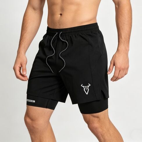 Men's 2 in 1 Gym Shorts Quick Dry Drawstring Mesh Athletic Running Shorts Lightweight Workout Short with Pockets Liner in Kuwait