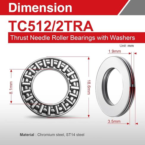 مجموعتان من محامل إبرة الدفع TC512+2TRA مع غسالات، عرض 5/16 بوصة، 3/4 بوصة OD 5/64 بوصة، لتوجيه جرار العشب والسيارات in Kuwait