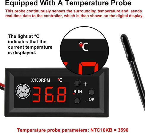 UMLIFE 2PCS 4-Wire PWM Fan Temperature Controller with Temperature Probe Digital Display ℃ Temperature Controlled Governor, Digital Display ℃ Temperature Controlled Governor for 3A Fan PC, DC 12V in Kuwait